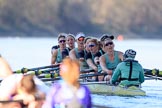 The Women's Boat Race season 2018 - fixture CUWBC vs. ULBC: OUWBC, the winner of both parts of the fixture - bow Olivia Coffey, 2 Myriam Goudet-Boukhatmi, 3 Alice White, 4 Paula Wesselmann, 5 Thea Zabell, 6 Anne Beenken, 7 Imogen Grant, stroke Tricia Smith, cox Sophie Shapter.
River Thames between Putney Bridge and Mortlake,
London SW15,

United Kingdom,
on 17 February 2018 at 13:35, image #176