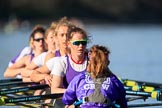 The Women's Boat Race season 2018 - fixture CUWBC vs. ULBC: ULBC, having crossed the finish line in second place again, bow Ally French, 2 Robyn Hart-Winks, 3 Fionnuala Gannon, 4 Katherine Barnhill, 5 Hannah Roberts, 6 Oonagh Cousins, 7 Jordan Cole-Huissan, stroke Issy Powel, cox Lauren Holland.
River Thames between Putney Bridge and Mortlake,
London SW15,

United Kingdom,
on 17 February 2018 at 13:36, image #177