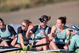 The Women's Boat Race season 2018 - fixture CUWBC vs. ULBC: OUWBC, the winner of both parts of the fixture - 5 Thea Zabell, 6 Anne Beenken, 7 Imogen Grant, stroke Tricia Smith, cox Sophie Shapter.
River Thames between Putney Bridge and Mortlake,
London SW15,

United Kingdom,
on 17 February 2018 at 13:36, image #180
