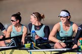 The Women's Boat Race season 2018 - fixture CUWBC vs. ULBC: OUWBC, the winner of both parts of the fixture - 2 Myriam Goudet-Boukhatmi, 3 Alice White, 4 Paula Wesselmann.
River Thames between Putney Bridge and Mortlake,
London SW15,

United Kingdom,
on 17 February 2018 at 13:36, image #183