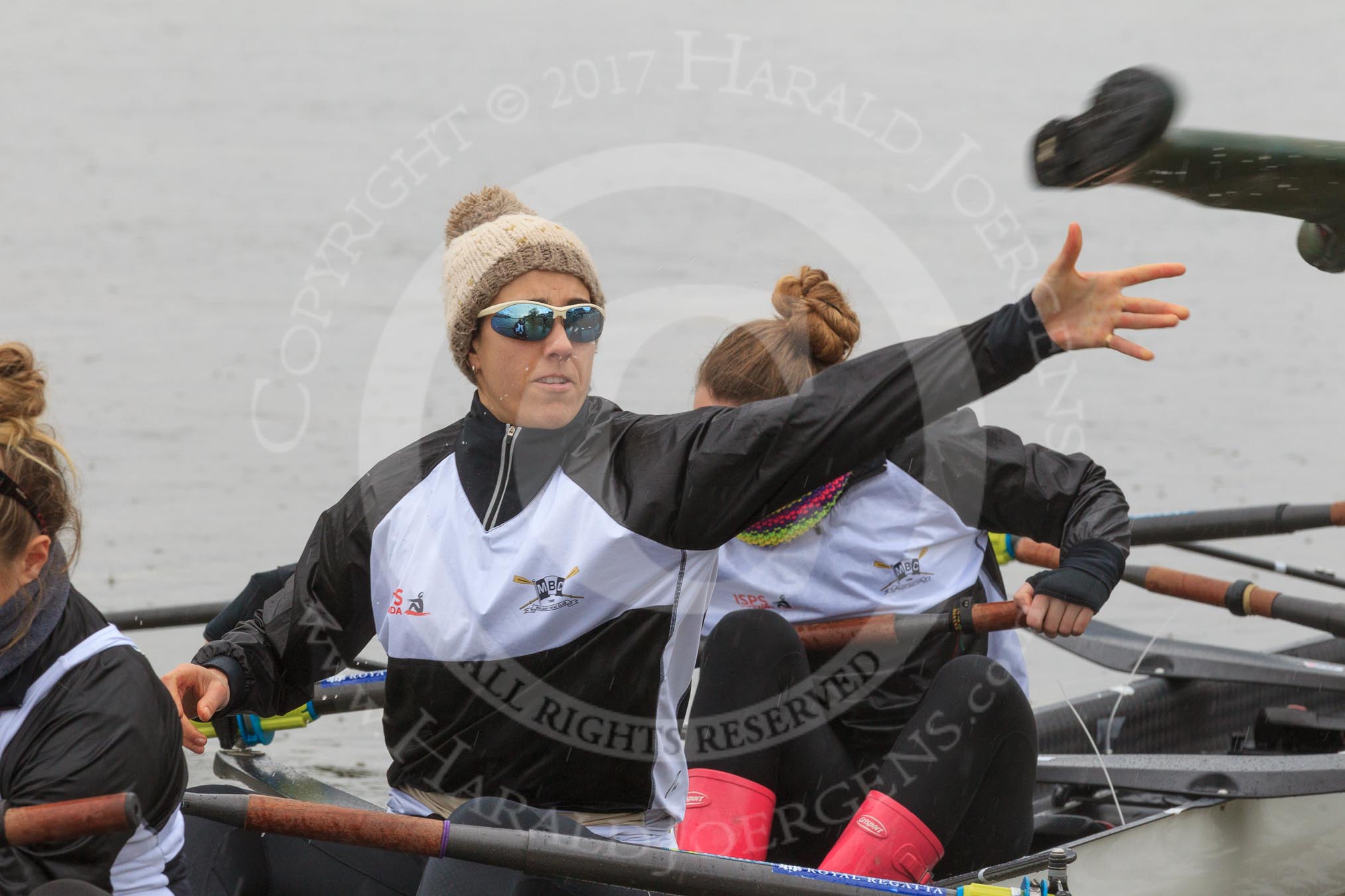 The Women's Boat Race season 2018 - fixture OUWBC vs. Molesey BC: Molesey's 6 seat Molly Harding, 5 seat Ruth Whyman, and 4 Claire McKeown.
River Thames between Putney Bridge and Mortlake,
London SW15,

United Kingdom,
on 04 March 2018 at 13:09, image #12