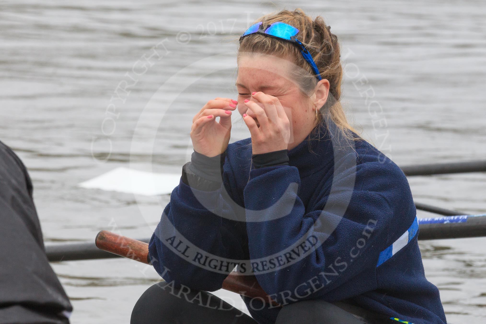 The Women's Boat Race season 2018 - fixture OUWBC vs. Molesey BC: Molesey's 7 seat Emma McDonald.
River Thames between Putney Bridge and Mortlake,
London SW15,

United Kingdom,
on 04 March 2018 at 13:09, image #15