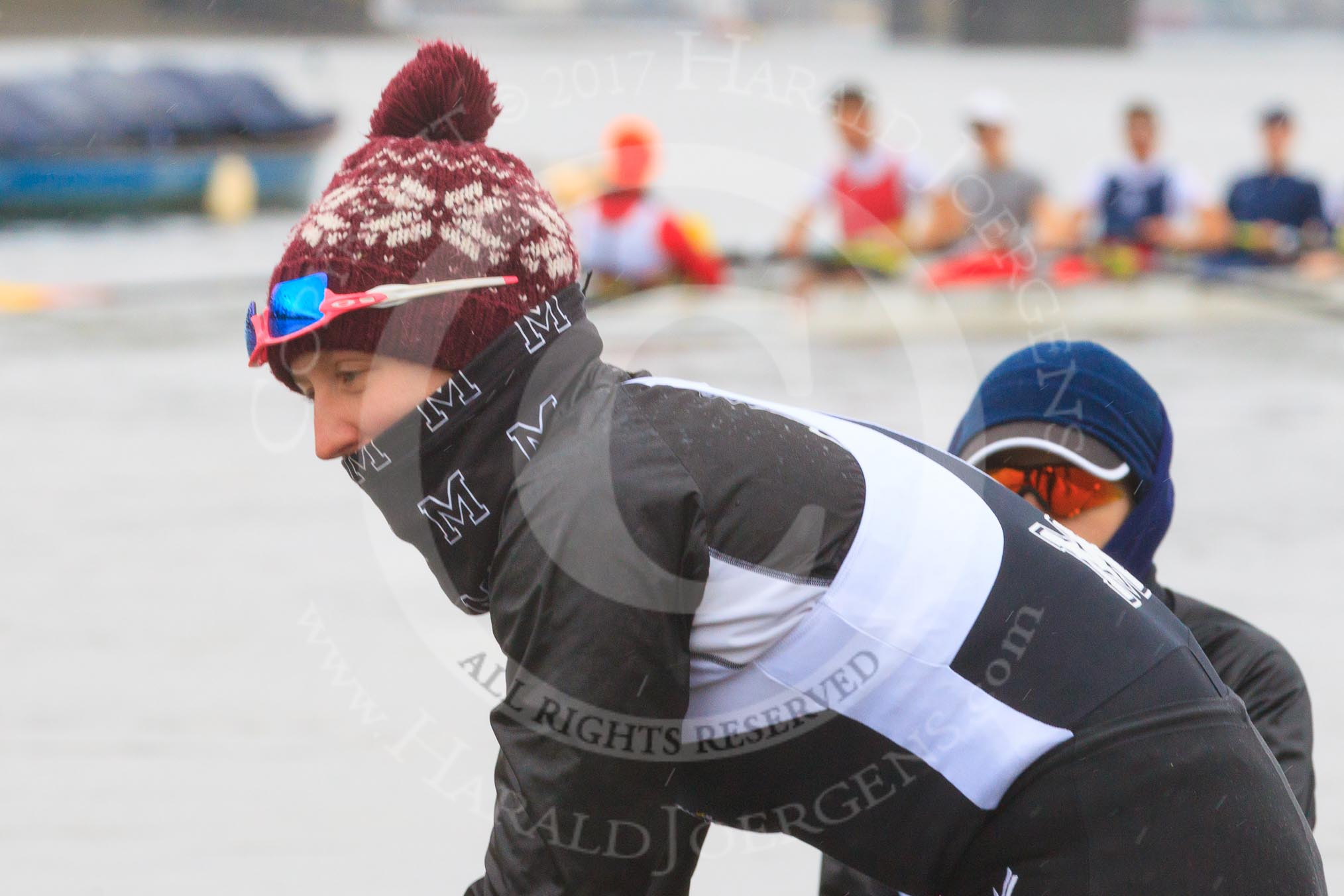 The Women's Boat Race season 2018 - fixture OUWBC vs. Molesey BC: Molesey's 2 seat 2 Lucy Primmer, behind her box Emma Boyns.
River Thames between Putney Bridge and Mortlake,
London SW15,

United Kingdom,
on 04 March 2018 at 13:10, image #22