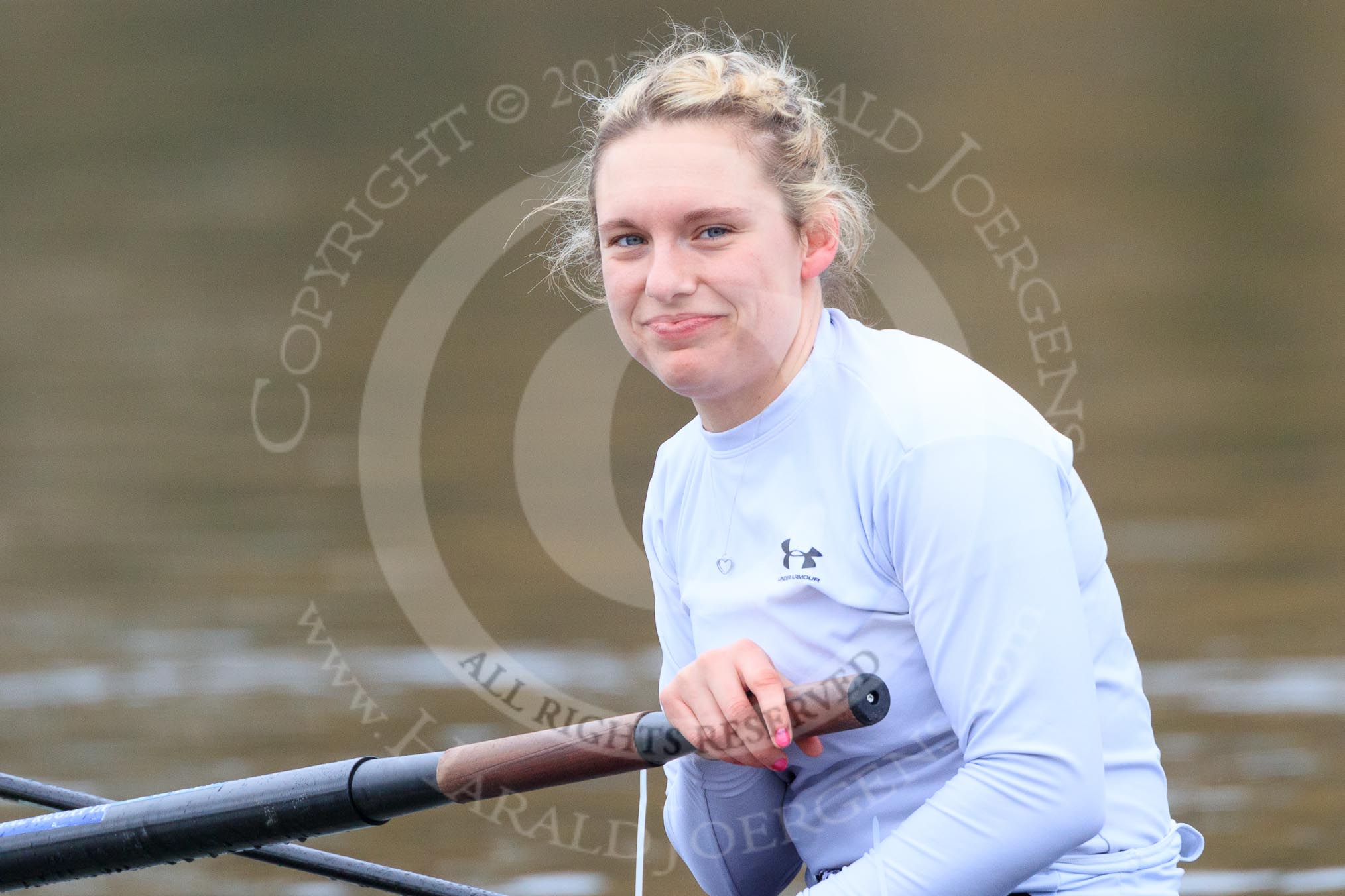 The Women's Boat Race season 2018 - fixture OUWBC vs. Molesey BC: Molesey stroke Katie Bartlett.
River Thames between Putney Bridge and Mortlake,
London SW15,

United Kingdom,
on 04 March 2018 at 13:36, image #38
