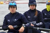 The Women's Boat Race season 2018 - fixture OUWBC vs. Molesey BC: OUWBC getting the boat ready on a cold and rainy day, here 4 seat "Ghost Ship" Alice Roberts, 3 Juliette Perry, 2 Katherine Erickson.
River Thames between Putney Bridge and Mortlake,
London SW15,

United Kingdom,
on 04 March 2018 at 13:05, image #8