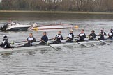 The Women's Boat Race season 2018 - fixture OUWBC vs. Molesey BC: The Molesey boat with cox Ella Taylor, stroke Katie Bartlett, 7 Emma McDonald, 6 Molly Harding, 5 Ruth Whyman, 4 Claire McKeown, 3 Gabby Rodriguez, 2 Lucy Primmer, bow Emma Boyns.
River Thames between Putney Bridge and Mortlake,
London SW15,

United Kingdom,
on 04 March 2018 at 13:11, image #30