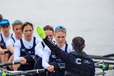 The Women's Boat Race season 2018 - fixture OUWBC vs. Molesey BC: OUWBC not quite ready yet for the start of the race: 4 Alice Roberts, 5 Morgan McGovern, 6 Sara Kushma, 7 Abigail Killen, stroke Beth Bridgman, cox Jessica Buck.
River Thames between Putney Bridge and Mortlake,
London SW15,

United Kingdom,
on 04 March 2018 at 13:44, image #46