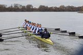 The Women's Boat Race season 2018 - fixture OUWBC vs. Molesey BC: OUWBC are pulling away from Molesey: Bow Renée Koolschijn, 2 Katherine Erickson, 3 Juliette Perry, 4 Alice Roberts, 5 Morgan McGovern, 6 Sara Kushma, 7 Abigail Killen, stroke Beth Bridgman, cox Jessica Buck.
River Thames between Putney Bridge and Mortlake,
London SW15,

United Kingdom,
on 04 March 2018 at 13:46, image #59