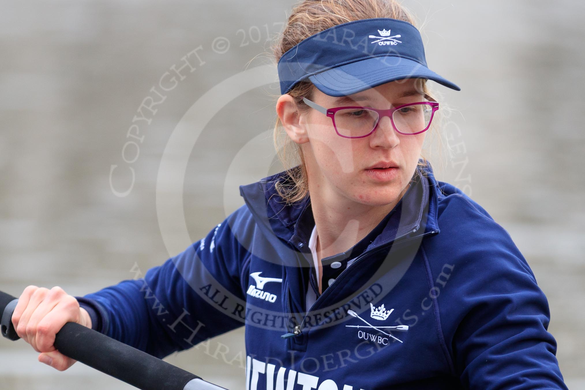 The Cancer Research UK Women's Boat Race 2018: Close-up of Renée Koolschijn, in the bow seat for Oxford.
River Thames between Putney Bridge and Mortlake,
London SW15,

United Kingdom,
on 24 March 2018 at 15:45, image #107
