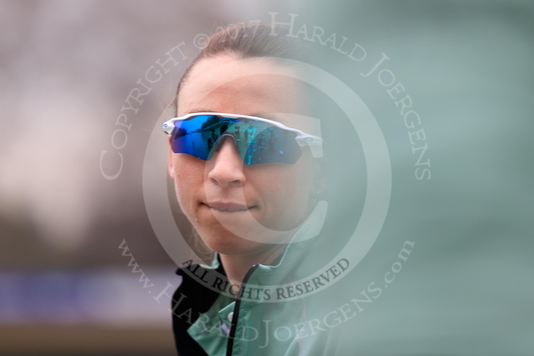 The Cancer Research UK Women's Boat Race 2018: Close-up of Olivia Coffey, stroke for Cambridge.
River Thames between Putney Bridge and Mortlake,
London SW15,

United Kingdom,
on 24 March 2018 at 15:47, image #122