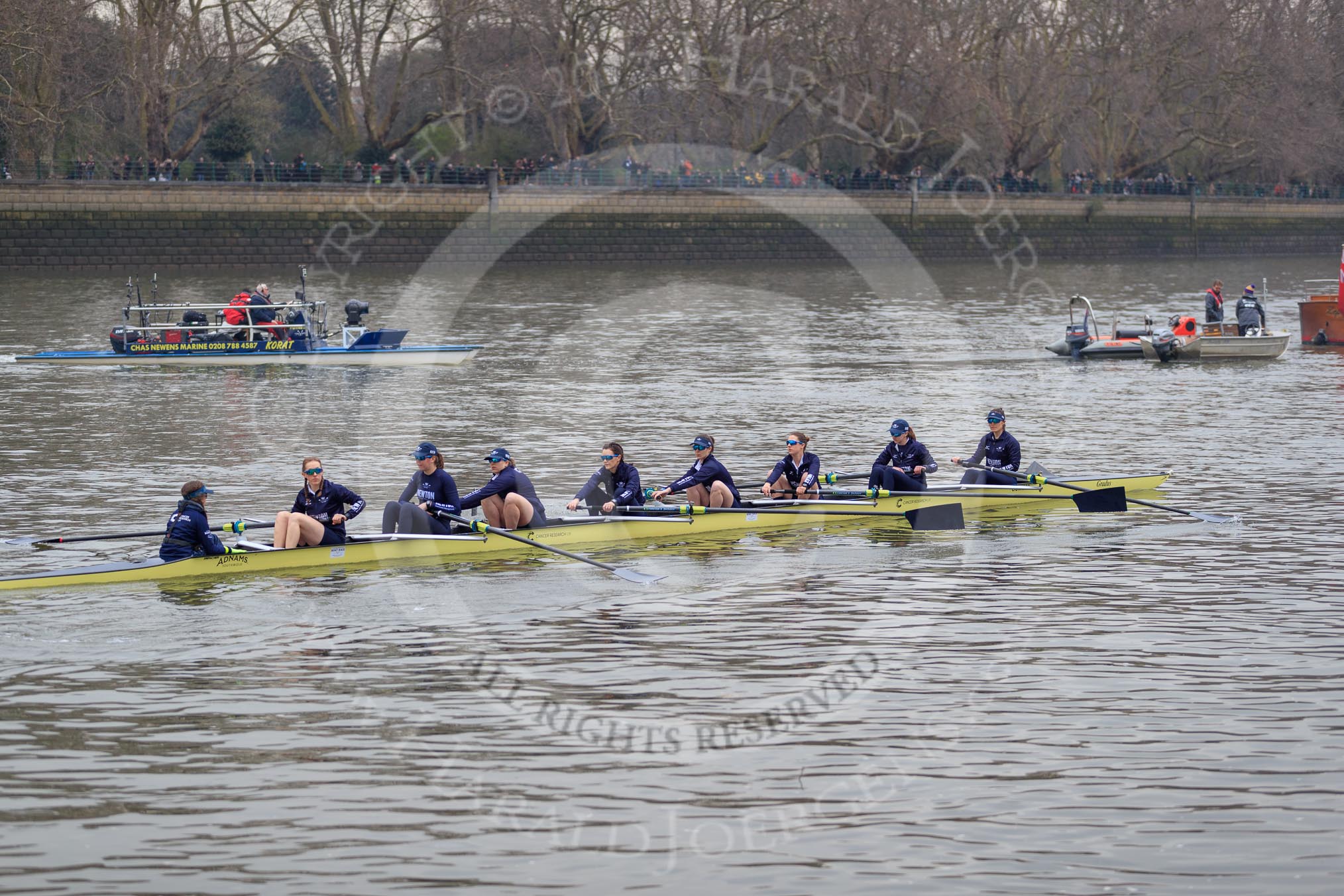 The Cancer Research UK Women's Boat Race 2018: Osiris, the Oxford reserve boat, with cox Eleanor Shearer, stroke Anna Murgatroyd, 7 Olivia Pryer, 6 Sanja Brolih, 5 Sarah Payne Riches, 4 Rachel Anderson, 3 Madeline Goss, 2 Laura Depner, bow Matlida Edwards.
River Thames between Putney Bridge and Mortlake,
London SW15,

United Kingdom,
on 24 March 2018 at 16:02, image #137