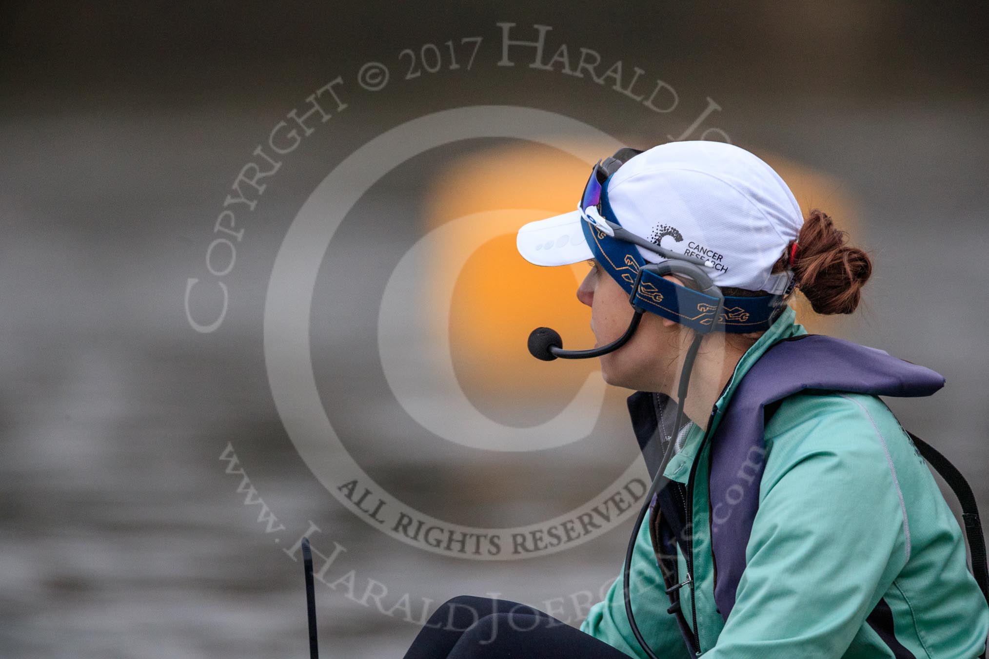 The Cancer Research UK Women's Boat Race 2018: Cambridge cox Sophie Shapter before the start of the Women's Bpat Race.
River Thames between Putney Bridge and Mortlake,
London SW15,

United Kingdom,
on 24 March 2018 at 16:21, image #146