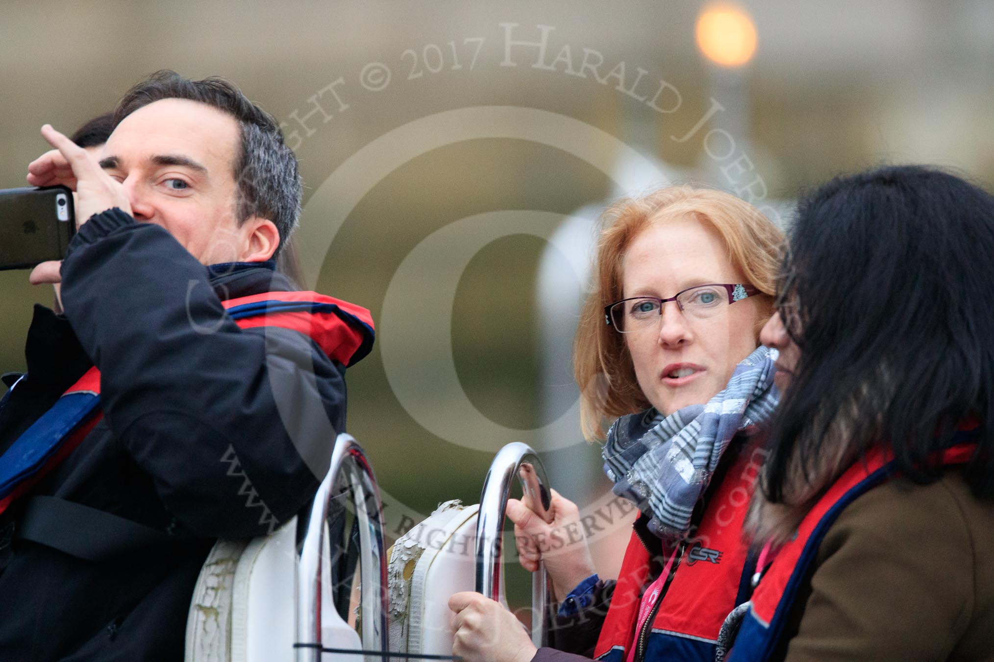 The Cancer Research UK Women's Boat Race 2018: Photographing the photographers from another boat in the flotilla to follow the rave.
River Thames between Putney Bridge and Mortlake,
London SW15,

United Kingdom,
on 24 March 2018 at 16:25, image #153