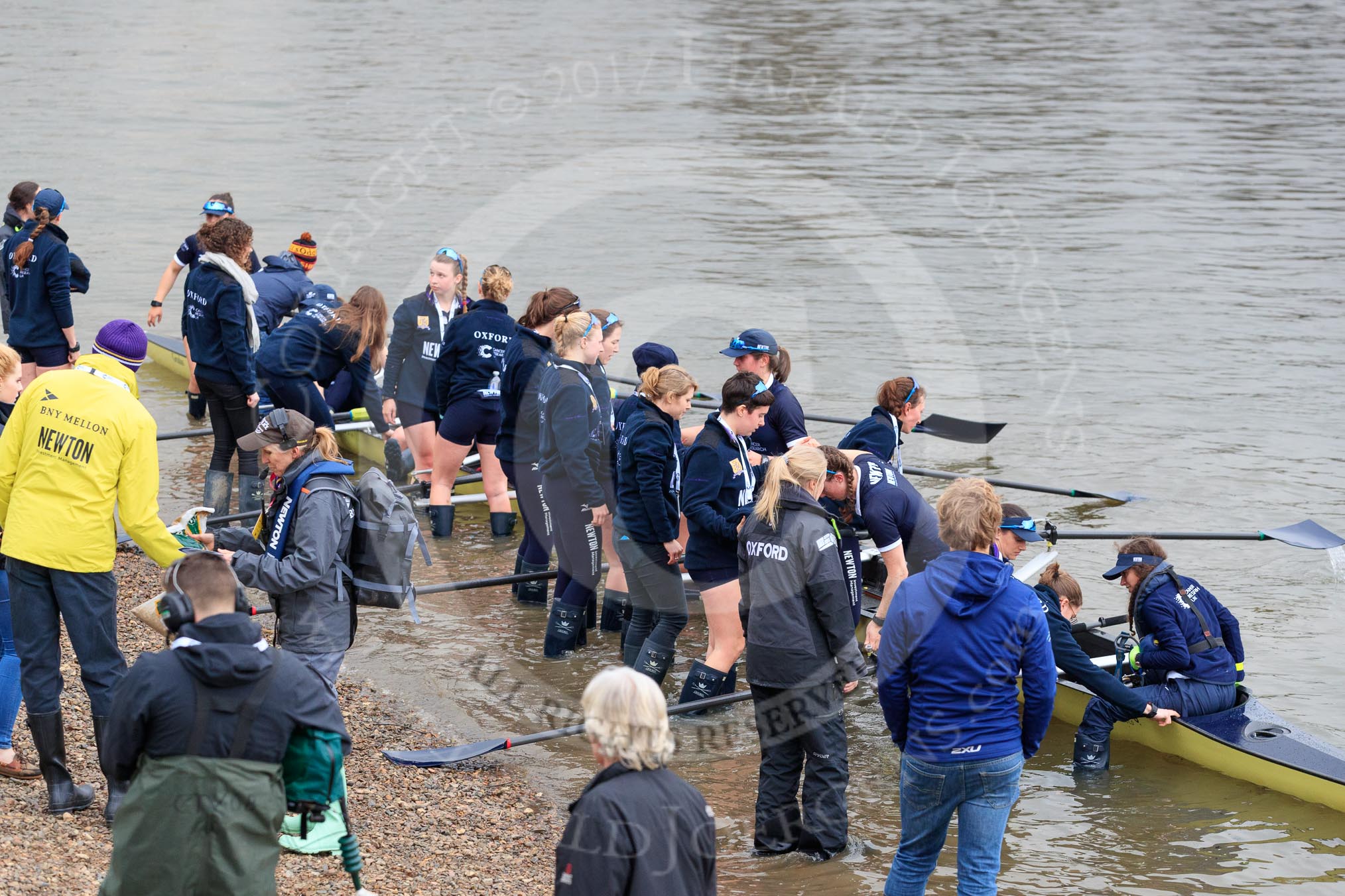 The Cancer Research UK Women's Boat Race 2018: The Oxford reserve boat, also beaten by Cambridge, arrives at Mortlake Boat Club - bow Matlida Edwards, 2 Laura Depner, 3 Madeline Goss, 4 Rachel Anderson, 5 Sarah Payne Riches, 6 Sanja Brolih, 7 Olivia Pryer, stroke Anna Murgatroyd, cox Eleanor Shearer.
River Thames between Putney Bridge and Mortlake,
London SW15,

United Kingdom,
on 24 March 2018 at 17:12, image #312