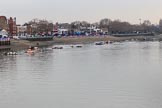 The Cancer Research UK Women's Boat Race 2018: The Putney boat houses seen from Putney Bridge, hours before the race.
River Thames between Putney Bridge and Mortlake,
London SW15,

United Kingdom,
on 24 March 2018 at 13:12, image #6