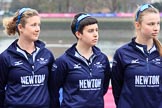 The Cancer Research UK Women's Boat Race 2018: Oxford women at the toss - 5 seat Morgan McGovern, 4 Alice Roberts, and 3 Juliette Perry.
River Thames between Putney Bridge and Mortlake,
London SW15,

United Kingdom,
on 24 March 2018 at 14:40, image #37