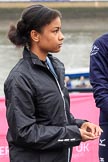 The Cancer Research UK Women's Boat Race 2018: Zahara Alacia, a 15 years old member of the Boat Race Future Blues Programme, about to through the coin at the toss.
River Thames between Putney Bridge and Mortlake,
London SW15,

United Kingdom,
on 24 March 2018 at 14:40, image #43