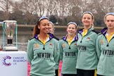 The Cancer Research UK Women's Boat Race 2018: The reserve boat toss - here, for Cambridge's Blondie, CUWBC president Daphne Martschenko, behind her bow seat Pippa Dakin, then 2 Emma Andrews,  3 Anne Beenken,  4 Laura Foster.
River Thames between Putney Bridge and Mortlake,
London SW15,

United Kingdom,
on 24 March 2018 at 14:54, image #66