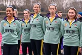 The Cancer Research UK Women's Boat Race 2018: The reserve boat toss - here, for Cambridge's Blondie, CUWBC president Daphne Martschenko, behind her bow seat Pippa Dakin, then 2 Emma Andrews,  3 Anne Beenken,  4 Laura Foster,  and 6 Larkin Sayre.
River Thames between Putney Bridge and Mortlake,
London SW15,

United Kingdom,
on 24 March 2018 at 14:54, image #67