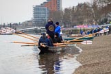 The Cancer Research UK Women's Boat Race 2018: One of the historic rowing boats that keep the public entertained before the race.
River Thames between Putney Bridge and Mortlake,
London SW15,

United Kingdom,
on 24 March 2018 at 15:14, image #75