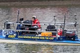 The Cancer Research UK Women's Boat Race 2018: The Chas Newens Marine catamaran "Korat", used as a camera platform for BBC Sport.
River Thames between Putney Bridge and Mortlake,
London SW15,

United Kingdom,
on 24 March 2018 at 15:30, image #83