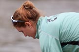 The Cancer Research UK Women's Boat Race 2018: The Cambridge Blue Boat crew getting their boat ready, here 7 seat Myriam Goudet-Boukhatmi.
River Thames between Putney Bridge and Mortlake,
London SW15,

United Kingdom,
on 24 March 2018 at 15:47, image #117