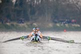 The Cancer Research UK Women's Boat Race 2018: The Cambridge Blue Boat, near the Mile Post, and ahead of Oxford. Cox Sophie Shapter, stroke Olivia Coffey, 7 Myriam Goudet-Boukhatmi, 6 Alice White, 5 Paula Wesselmann, 4 Thea Zabell, 3 Kelsey Barolak, 2	Imogen Grant, bow Tricia Smith.
River Thames between Putney Bridge and Mortlake,
London SW15,

United Kingdom,
on 24 March 2018 at 16:33, image #169