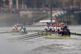 The Cancer Research UK Women's Boat Race 2018: Cambridge is getting away - near Harrods Repository, in the Oxford boat bow Renée Koolschijn, 2 Katherine Erickson, 3 Juliette Perry, 4 Alice Roberts, 5 Morgan McGovern, 6 Sara Kushma, 7 Abigail Killen, stroke Beth Bridgman, cox Jessica Buck.
River Thames between Putney Bridge and Mortlake,
London SW15,

United Kingdom,
on 24 March 2018 at 16:37, image #176