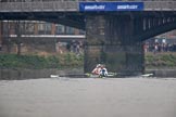 The Cancer Research UK Women's Boat Race 2018: The leading Cambridge boat at Barnes Bridge - bow Tricia Smith, 2 Imogen Grant, 3 Kelsey Barolak, 4 Thea Zabell, 5 Paula Wesselmann, 6 Alice White, 7 Myriam Goudet-Boukhatmi, stroke Olivia Coffey, cox Sophie Shapter.
River Thames between Putney Bridge and Mortlake,
London SW15,

United Kingdom,
on 24 March 2018 at 16:46, image #197