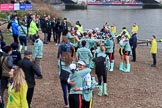 The Cancer Research UK Women's Boat Race 2018: The Cambridge women celebrating after both the Blue Boat and the reserve boat, Blondie, have beaten the Oxford boats.
River Thames between Putney Bridge and Mortlake,
London SW15,

United Kingdom,
on 24 March 2018 at 17:11, image #308