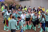 The Cancer Research UK Women's Boat Race 2018: The Cambridge women celebrating after both the Blue Boat and the reserve boat, Blondie, have beaten the Oxford boats.
River Thames between Putney Bridge and Mortlake,
London SW15,

United Kingdom,
on 24 March 2018 at 17:12, image #310