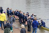 The Cancer Research UK Women's Boat Race 2018: The Oxford reserve boat, also beaten by Cambridge, arrives at Mortlake Boat Club - bow Matlida Edwards, 2 Laura Depner, 3 Madeline Goss, 4 Rachel Anderson, 5 Sarah Payne Riches, 6 Sanja Brolih, 7 Olivia Pryer, stroke Anna Murgatroyd, cox Eleanor Shearer.
River Thames between Putney Bridge and Mortlake,
London SW15,

United Kingdom,
on 24 March 2018 at 17:12, image #312