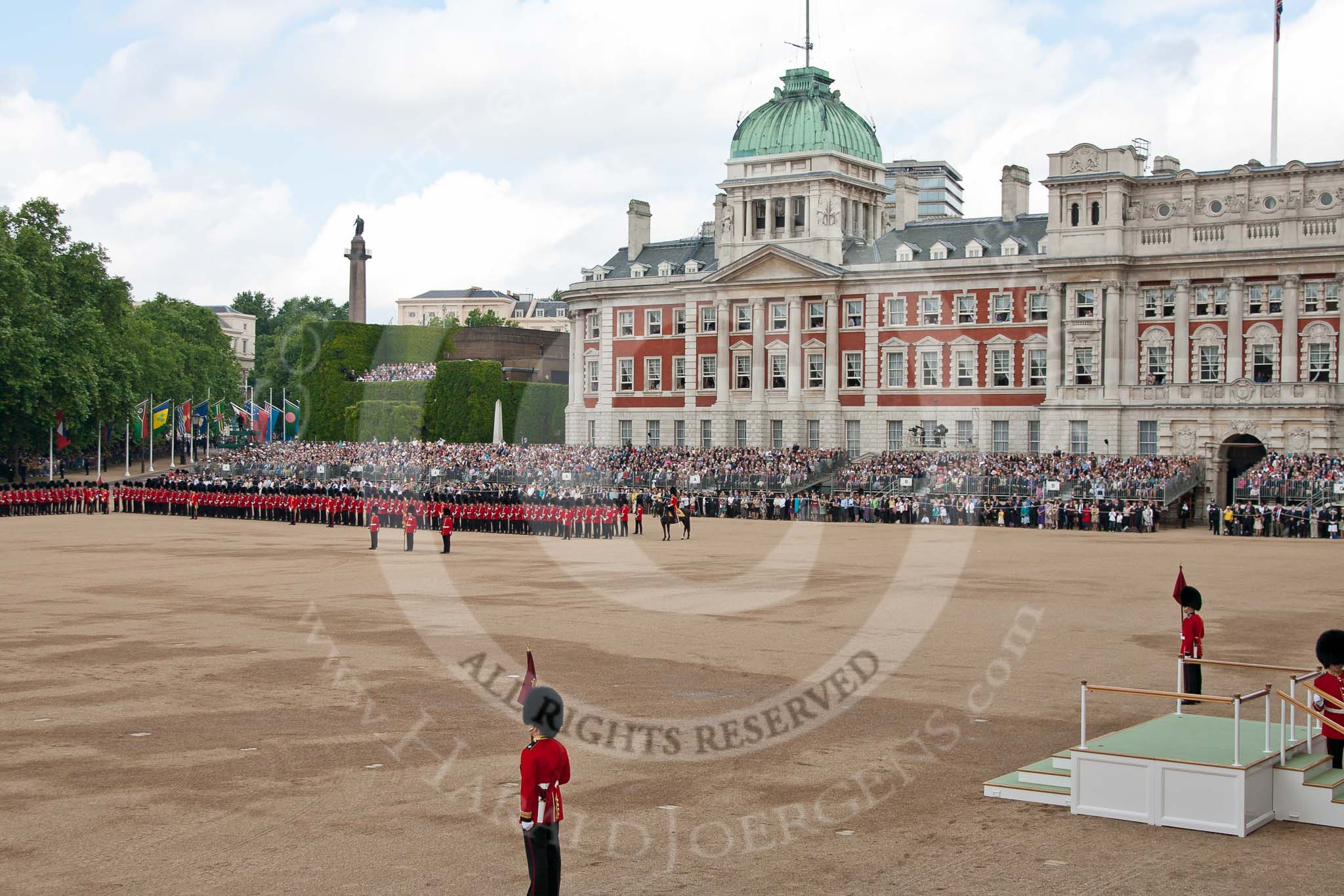 Trooping the Colour 2009: Five minutes before Her Majesty will step on the saluting base on the right, all guards divisions and the Colour Party are in place..
Horse Guards Parade, Westminster,
London SW1,

United Kingdom,
on 13 June 2009 at 10:55, image #106