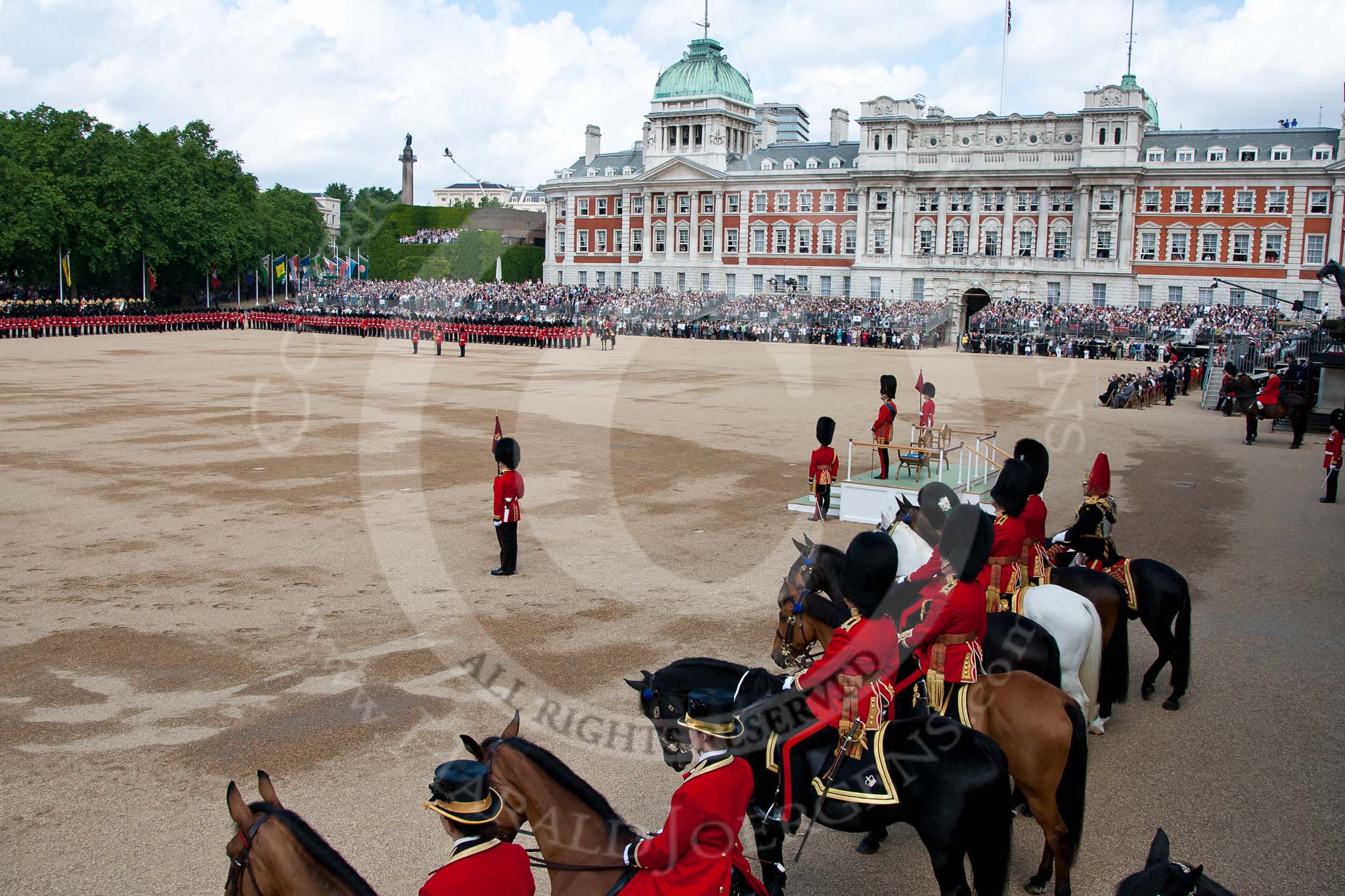 Trooping the Colour 2009: Horse Guards Parade during the Inspection of the Line. On the saluting base HRH Prince Philip, The Duke of Edinburgh..
Horse Guards Parade, Westminster,
London SW1,

United Kingdom,
on 13 June 2009 at 11:07, image #156