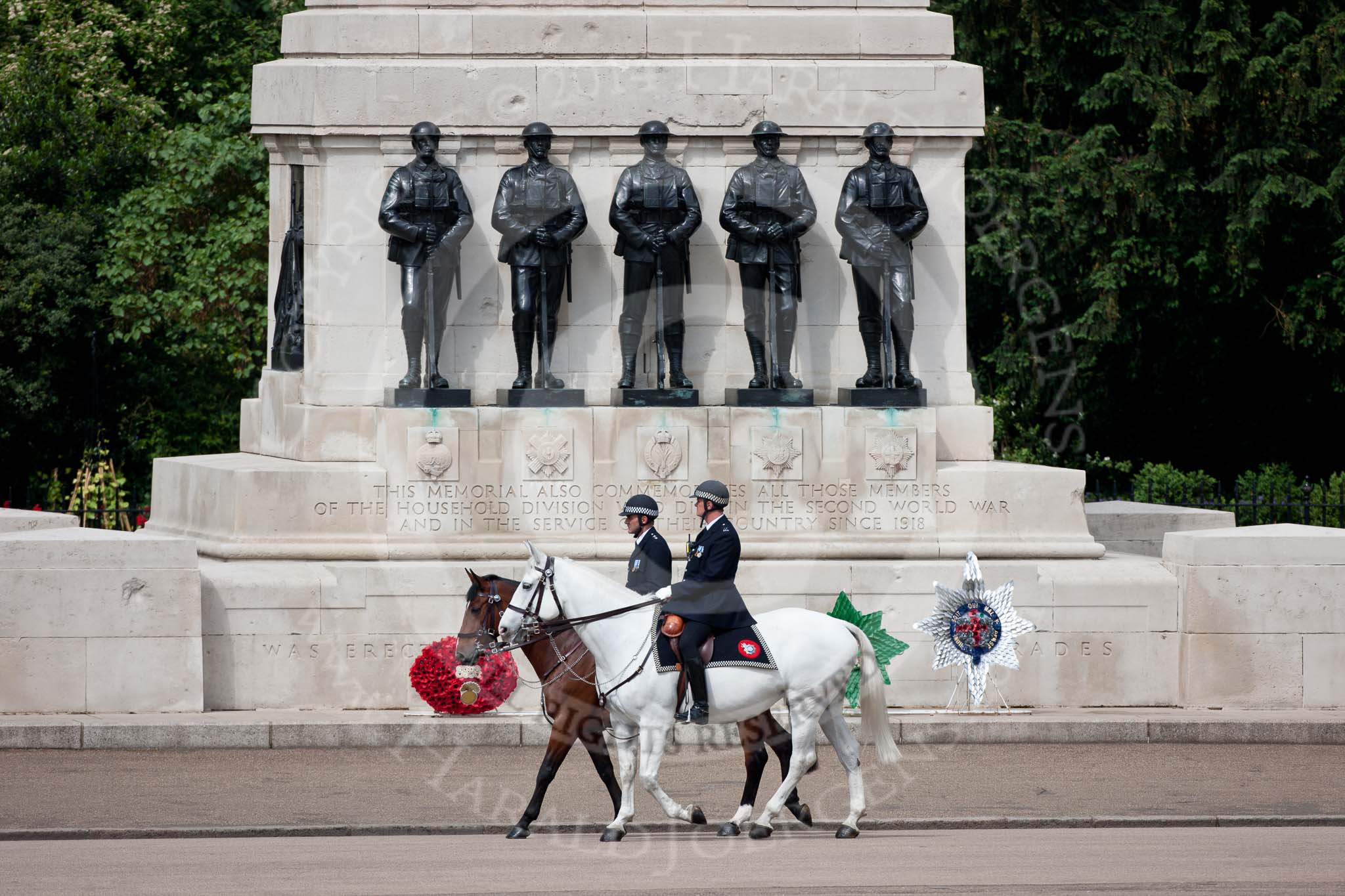 Trooping the Colour 2009: Metropolutan Police on horseback in front of the Guards Memorial..
Horse Guards Parade, Westminster,
London SW1,

United Kingdom,
on 13 June 2009 at 10:07, image #21