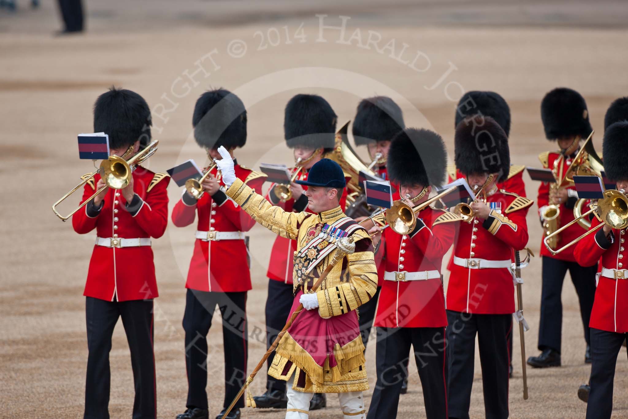 Trooping the Colour 2009: Senior Drum Major Tony Moors, Grenadier Guards, leading the Band of the Grenadier Guards to their initial position on Horse Guards Parade..
Horse Guards Parade, Westminster,
London SW1,

United Kingdom,
on 13 June 2009 at 10:12, image #26