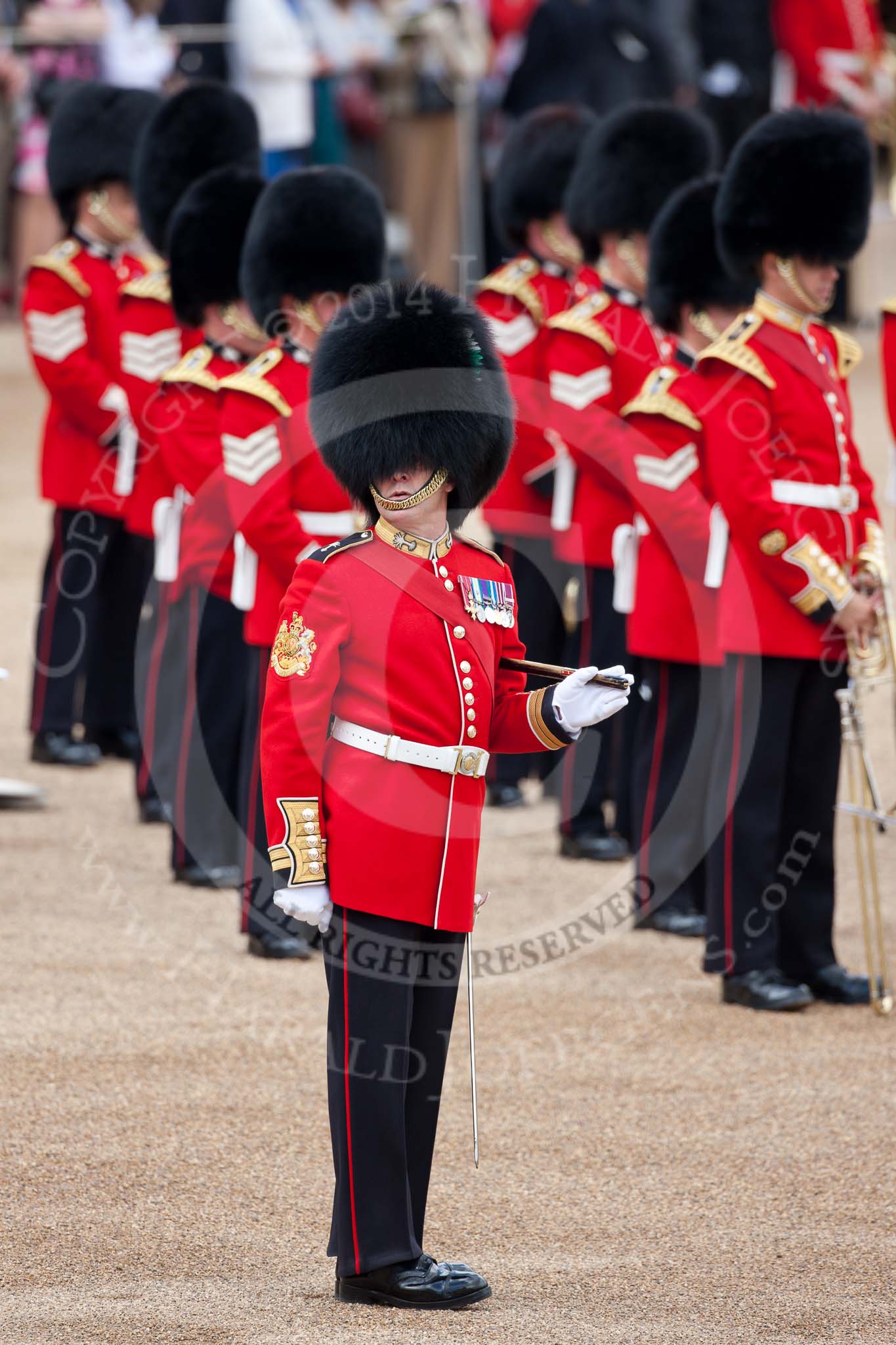 Trooping the Colour 2009: WO1 (GSM) W D G 'Billy' Mott OBE, Welsh Guards, inspecting the parade ground..
Horse Guards Parade, Westminster,
London SW1,

United Kingdom,
on 13 June 2009 at 10:16, image #29