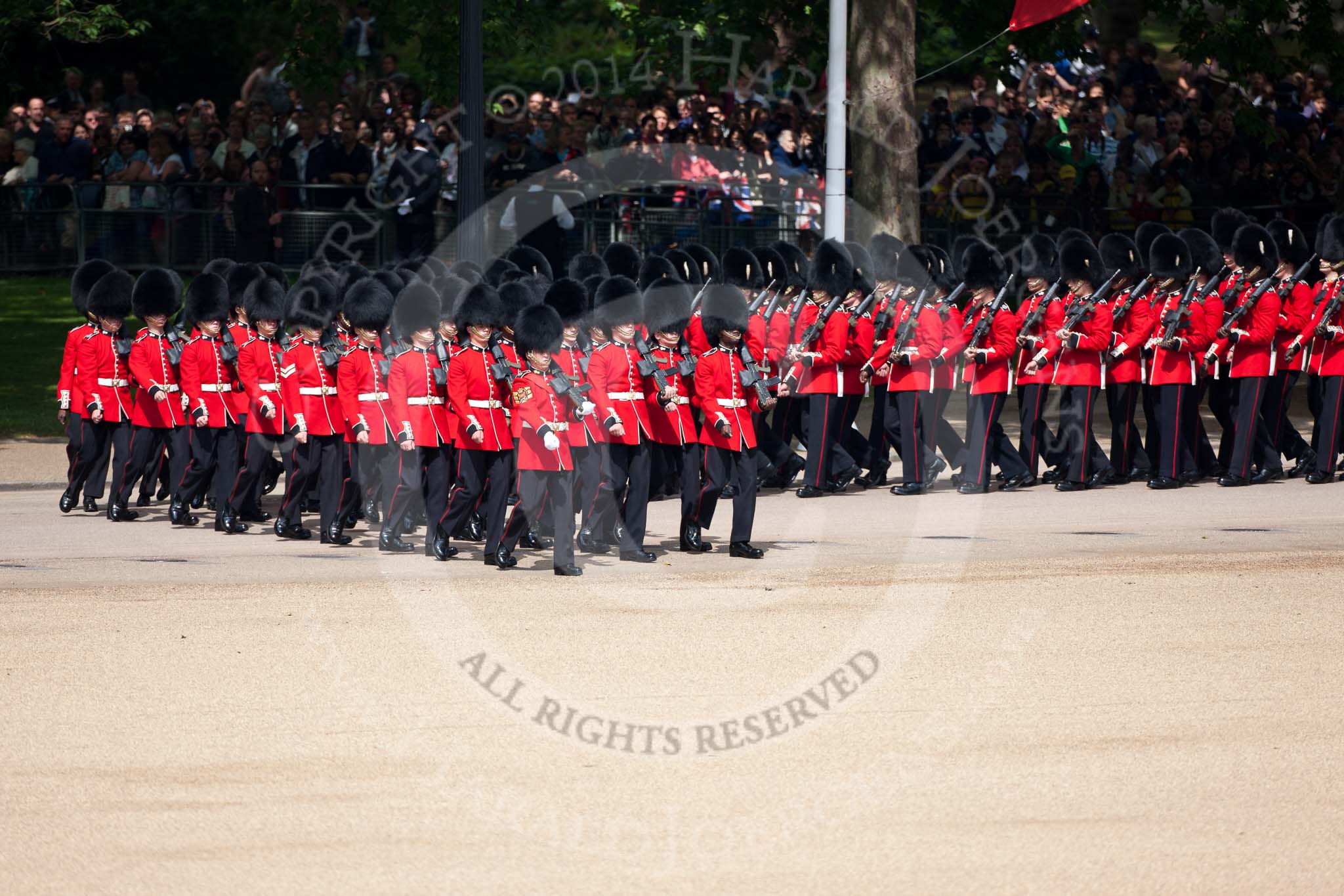 Trooping the Colour 2009: No. 6 Guard, F Company Scots Guards, amrching to their initial position on Horse Guards Parade..
Horse Guards Parade, Westminster,
London SW1,

United Kingdom,
on 13 June 2009 at 10:26, image #46