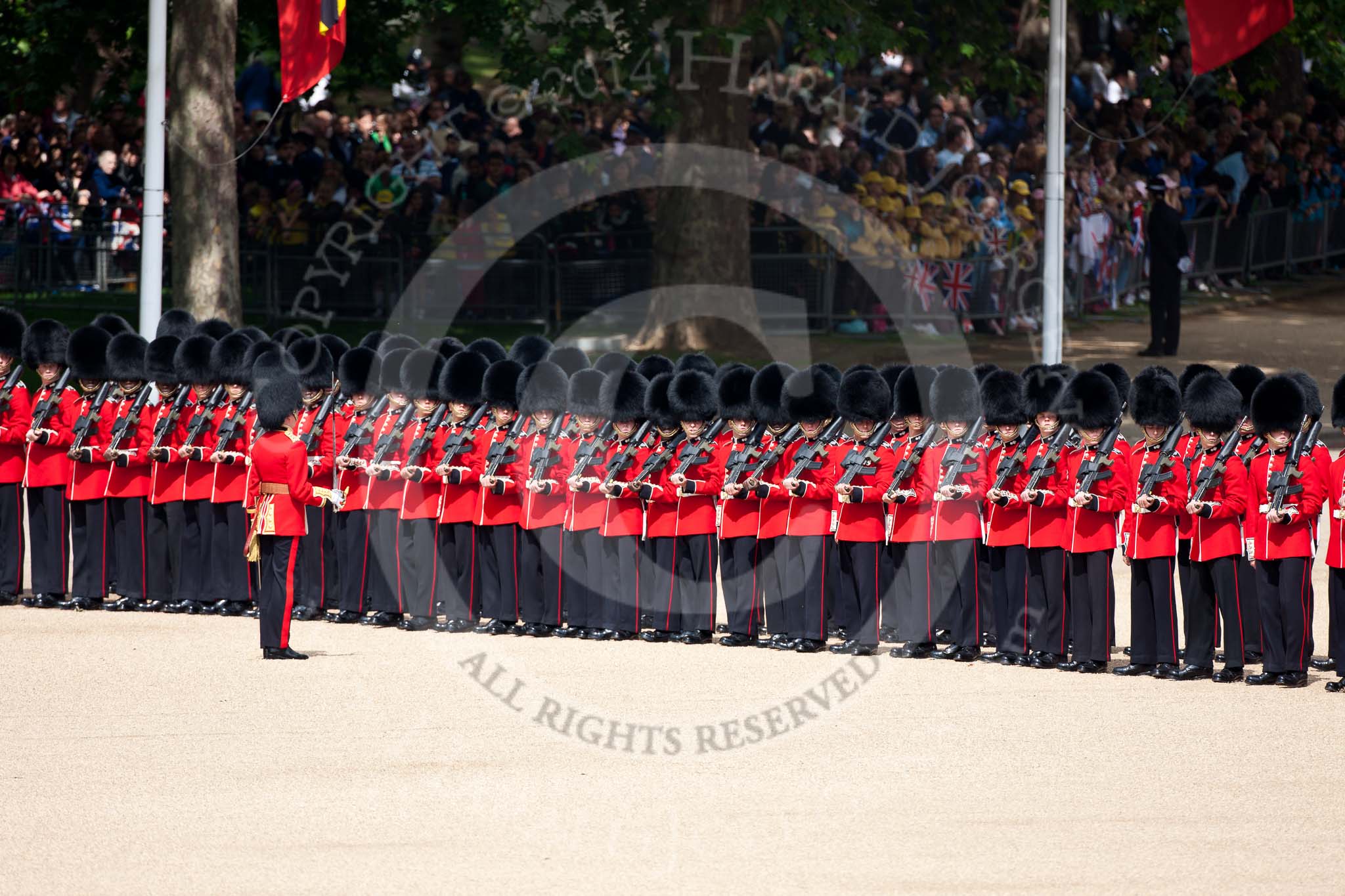 Trooping the Colour 2009: No. 5 Guard, Nijmegen Company Grenadier Guards, getting into position on Horse Guards Parade..
Horse Guards Parade, Westminster,
London SW1,

United Kingdom,
on 13 June 2009 at 10:27, image #50