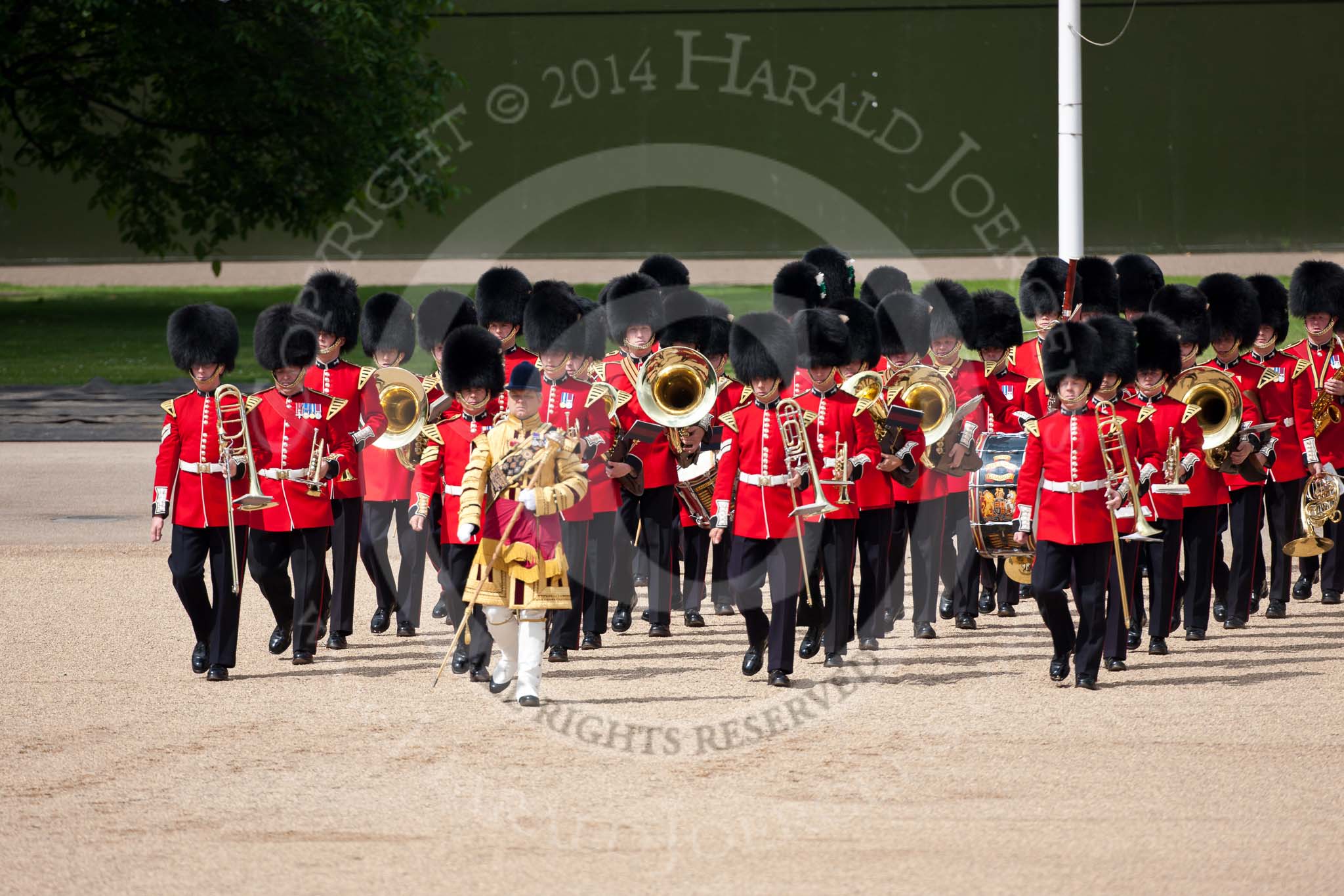 Trooping the Colour 2009: Senior Dum Major Tony Moors, Grenadier Guards, leading the Band onto Horse Guards Parade..
Horse Guards Parade, Westminster,
London SW1,

United Kingdom,
on 13 June 2009 at 10:27, image #52