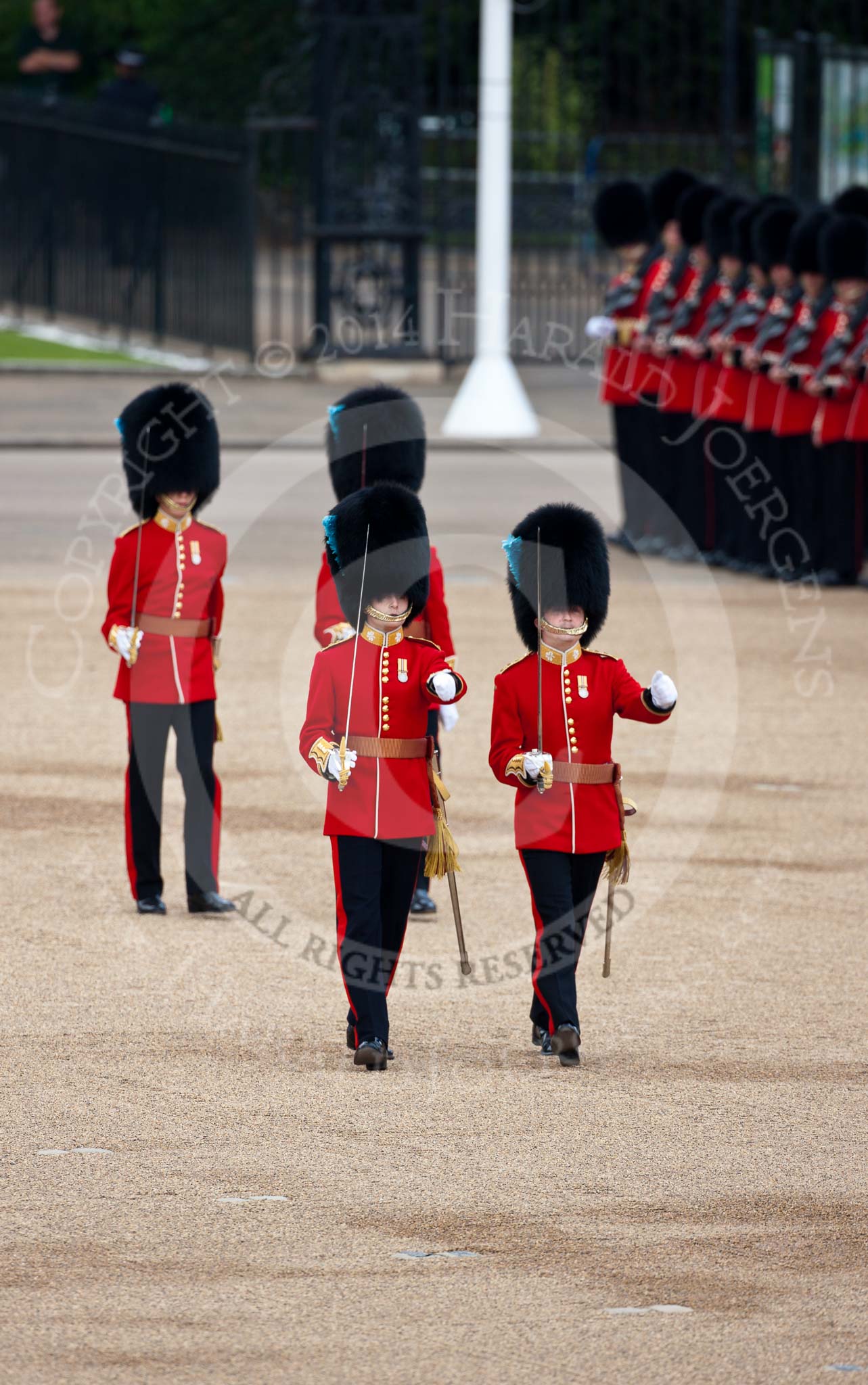 Trooping the Colour 2009: Ensigns and Subalterns of two Scots Guards divisions marching toward Horse Guards Arch..
Horse Guards Parade, Westminster,
London SW1,

United Kingdom,
on 13 June 2009 at 10:32, image #62