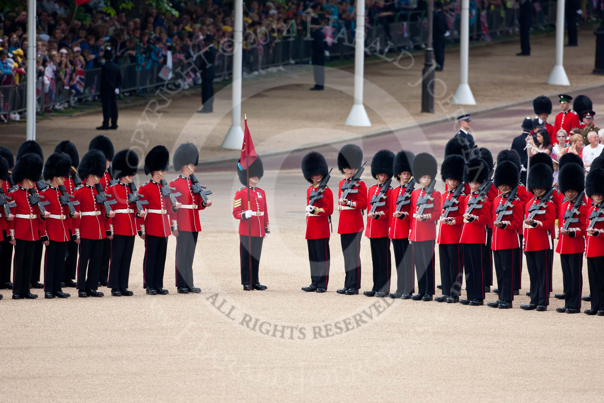 Trooping the Colour 2009: No. 5 Guard, Nijmegen Company Grenadier Guards, on the left, and No. 6 Guard, F Company Scots Guards, on the right..
Horse Guards Parade, Westminster,
London SW1,

United Kingdom,
on 13 June 2009 at 10:36, image #68