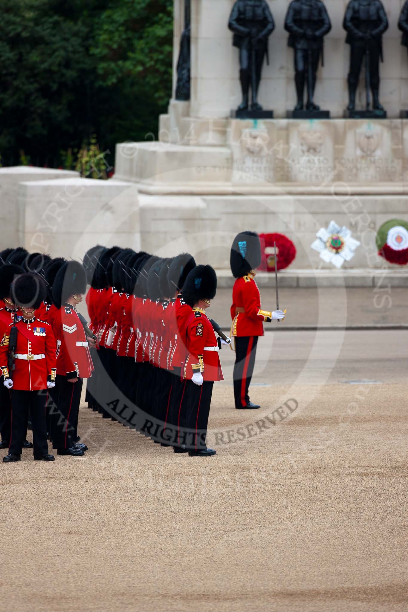 Trooping the Colour 2009: No. 3 Guard, 1st Battalion Irish Guards has opened ranks to give way for the Royal Procession..
Horse Guards Parade, Westminster,
London SW1,

United Kingdom,
on 13 June 2009 at 10:44, image #86