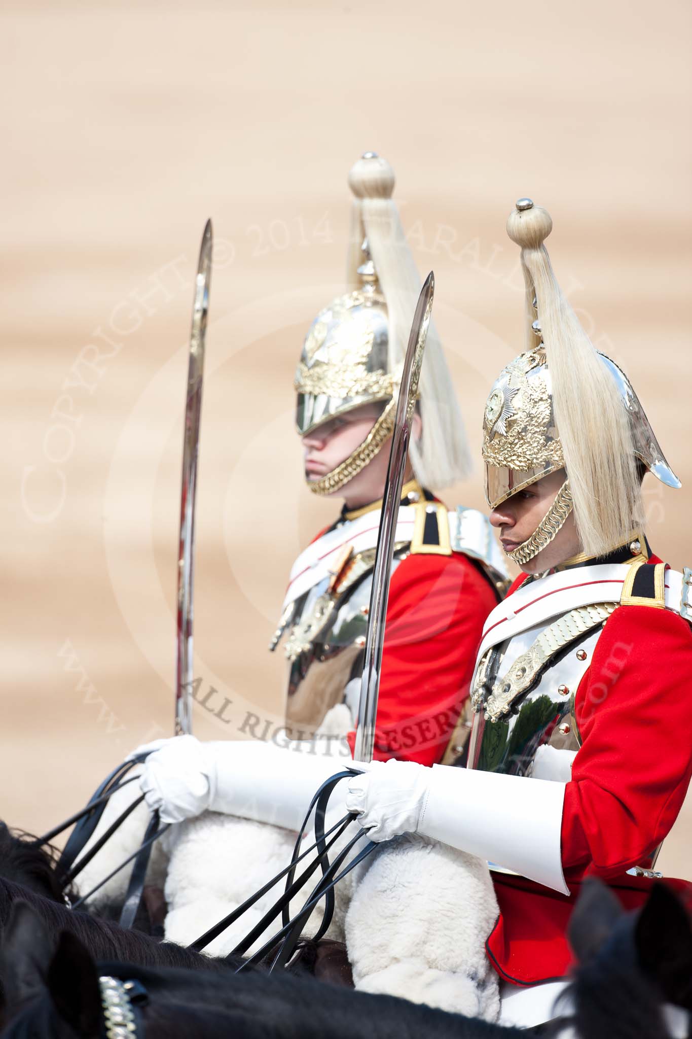 Trooping the Colour 2009: Close-up of two of the four Troopers of The Life Guards leading the Royal Procession..
Horse Guards Parade, Westminster,
London SW1,

United Kingdom,
on 13 June 2009 at 10:56, image #115
