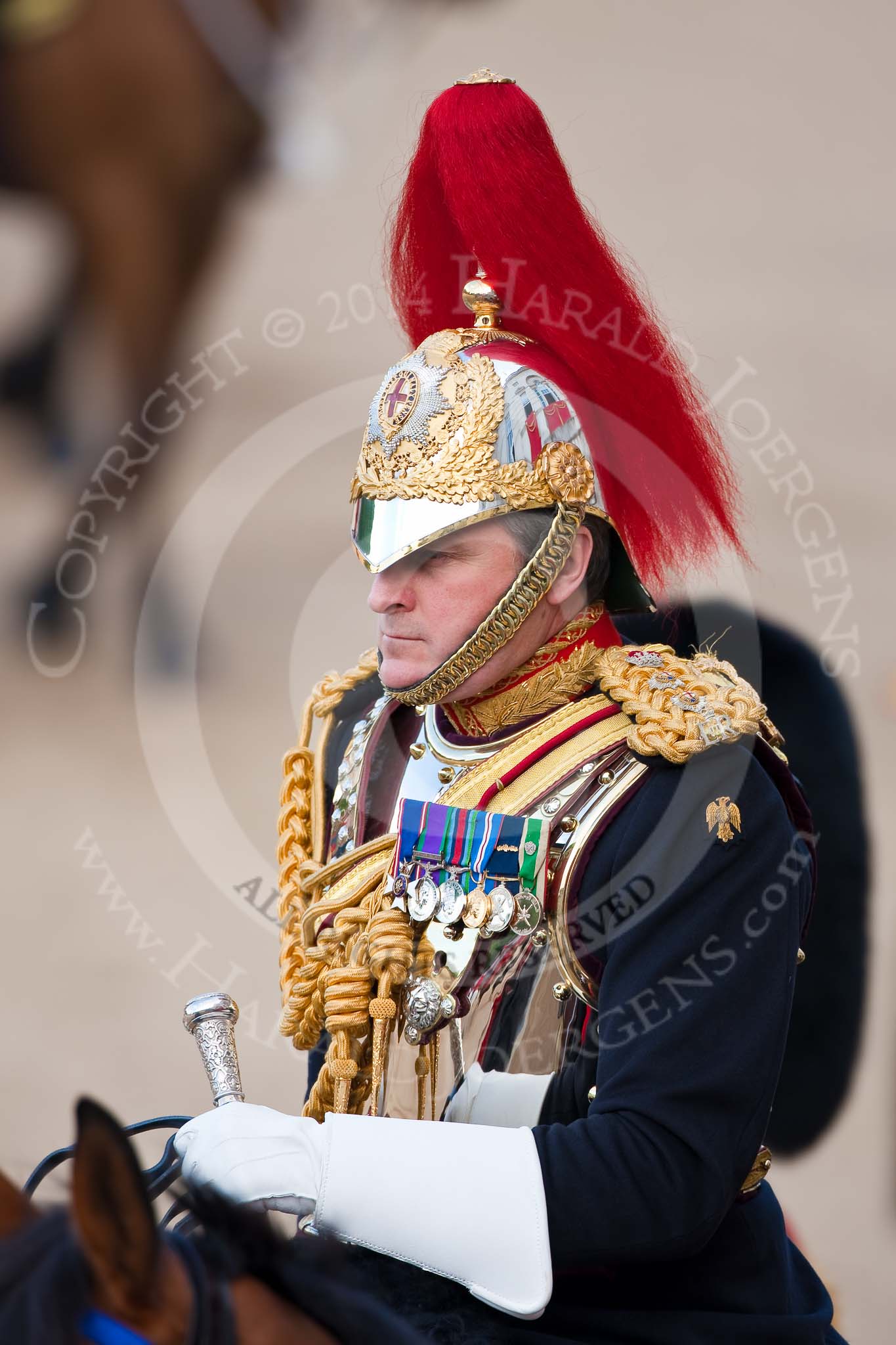 Trooping the Colour 2009: Close-up of the Silver Stick in Waiting,
Colonel T W Browne, The Blues and Royals, during the Inspetion of the Line..
Horse Guards Parade, Westminster,
London SW1,

United Kingdom,
on 13 June 2009 at 11:01, image #139