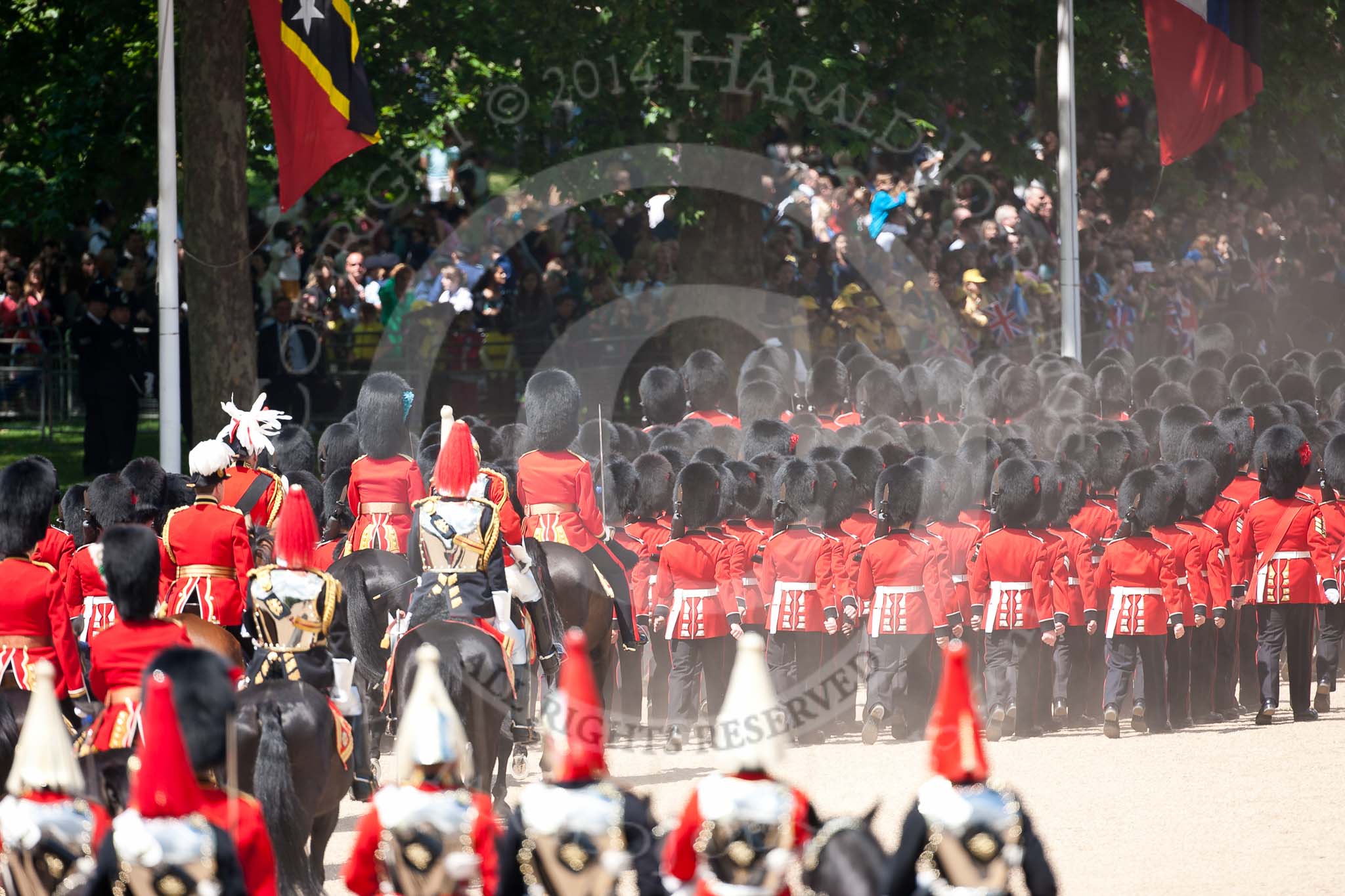 Trooping the Colour 2009: March Off - the footguards disappearing in a cloud of dust, followed by the 'rear part' of the Royal Procession..
Horse Guards Parade, Westminster,
London SW1,

United Kingdom,
on 13 June 2009 at 12:15, image #270