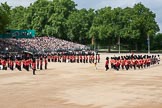 Trooping the Colour 2009: Drum Major M Godsman, Scots Guards, leading the Band of the Scots Guards onto Horse Guards Parade. On the left the grand stands on the Downing Street side of the parade ground..
Horse Guards Parade, Westminster,
London SW1,

United Kingdom,
on 13 June 2009 at 10:27, image #55