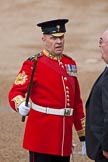 Trooping the Colour 2009: WO1 (GSM) W D G 'Billy' Mott OBE, Welsh Guards, talking to a visitor..
Horse Guards Parade, Westminster,
London SW1,

United Kingdom,
on 13 June 2009 at 09:44, image #14