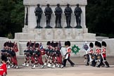 Trooping the Colour 2009: The Band of the Scots Guards, with their pipers in Royal Stewart Tartan, followed by their drummers, marching along the Guards Memorial..
Horse Guards Parade, Westminster,
London SW1,

United Kingdom,
on 13 June 2009 at 10:24, image #43