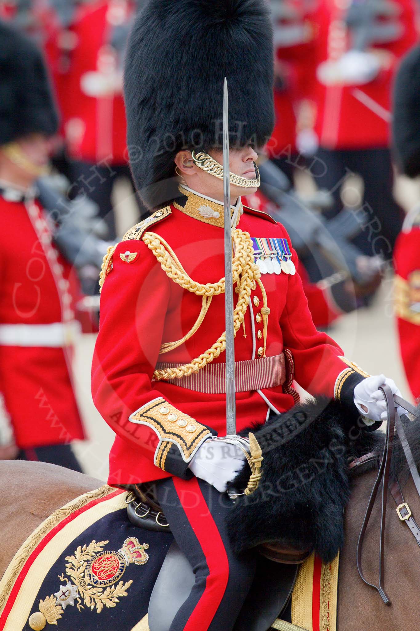 Trooping the Colour 2010: Lt Col C R V Walker, Grenadier Guards, Field Officer in Brigade Waiting and in command of the parade..
Horse Guards Parade, Westminster,
London SW1,
Greater London,
United Kingdom,
on 12 June 2010 at 11:35, image #138
